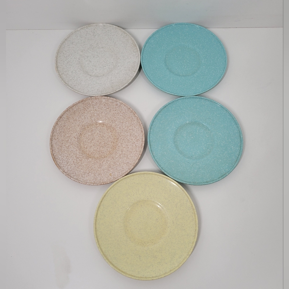 Vintage Texas Ware San Jacinto 6" Melmac Speckle Saucer Plates MCM Set of 5 USA